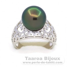 Anello in Argento e 1 Perla di Tahiti Rotonda C+ 11.7 mm