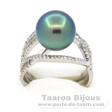 Anello in Argento e 1 Perla di Tahiti Rotonda BC 11.4 mm