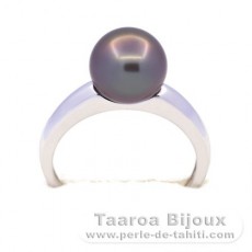 Anello in Argento e 1 Perla di Tahiti Rotonda B 9.3 mm