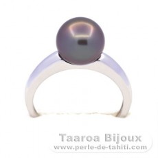 Anello in Argento e 1 Perla di Tahiti Rotonda B 9.3 mm