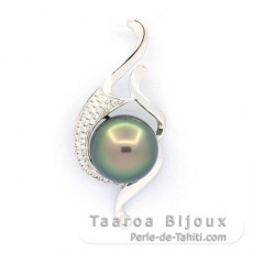 Ciondolo in Argento e 1 Perla di Tahiti Rotonda C 11 mm