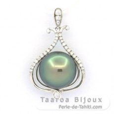 Ciondolo in Argento e 1 Perla di Tahiti Rotonda C 11.1 mm