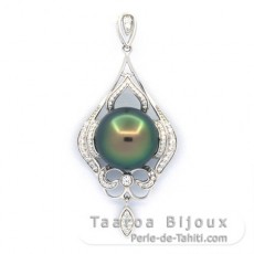 Ciondolo in Argento e 1 Perla di Tahiti Rotonda C 12.6 mm