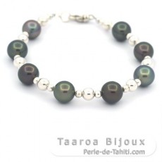 Braccialetto in Argento e 8 Perle di Tahiti Rotonde B 8.2 a 8.5 mm
