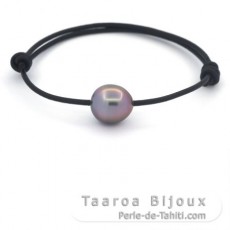 Braccialetto in Cuoio e 1 Perla di Tahiti Semi-Baroccha C 10.4 mm
