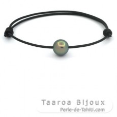 Braccialetto in Cuoio e 1 Perla di Tahiti Rotonda C 10.5 mm