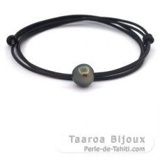 Collana in Cuoio e 1 Perla di Tahiti Semi-Baroccha B 12 mm