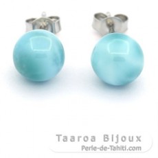 Orecchini in Argento e 2 Larimar - 8.5 mm - 1.9 gr