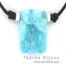 Collana in Cuoio e 1 Larimar - 27 x 16 x 8.3 mm - 8.9 gr