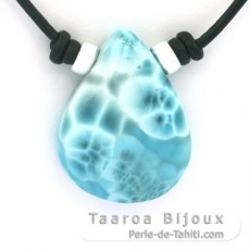 Collana in Cuoio e 1 Larimar - 32 x 24 x 9.7 mm - 11.3 gr