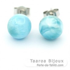 Orecchini in Argento e 2 Larimar - 8.6 mm - 1.9 gr