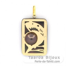 Ciondolo in Oro 18K, Madreperla e 1 metà perla di Tahiti - Diametro = 28 x 19 mm - Squalo