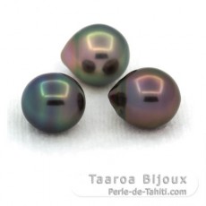 Lotto di 3 Perle di Tahiti Semi-Barocche B di 9 a 9.4 mm