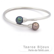 Braccialetto in Argento e 2 Perle di Tahiti Rotonda B 10.1 mm