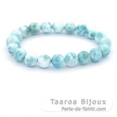 Braccialetto di 20 perle di Larimar - 9.5 a 9.7 mm - 16 cm - 25.8 gr