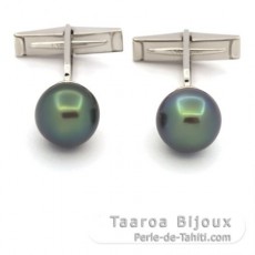 Gemelli in Argento e 2 Perle di Tahiti Rotonde C+ 11 mm