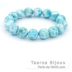 Braccialetto di 16 perle di Larimar - 12.7 a 13 mm - 18 cm - 50.9 gr