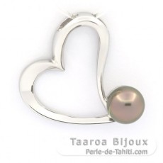 Ciondolo in Argento e 1 Perla di Tahiti Semi-Rotonda C 8.8 mm