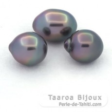 Lotto di 3 Perle di Tahiti Semi-Barroca B di 11 a 11.2 mm