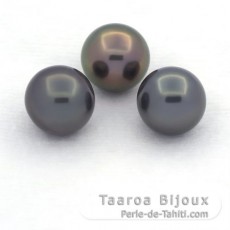 Lotto di 3 Perle di Tahiti Rotonda C di 9.2 a 9.4 mm