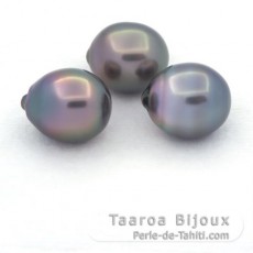 Lotto di 3 Perle di Tahiti Semi-Barocche B/C di 11 a 11.4 mm
