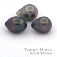 Lotto di 3 Perle di Tahiti Semi-Barocche B/C di 10.5 a 10.9 mm