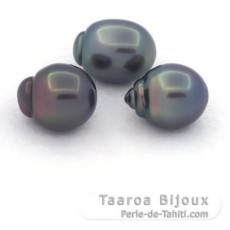 Lotto di 3 Perle di Tahiti Semi-Barroca B di 10.5 a 10.7 mm