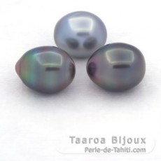 Lotto di 3 Perle di Tahiti Semi-Barroca B/C di 10.5 a 10.9 mm