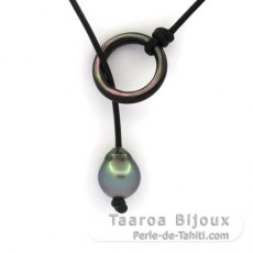 Collana in Cuoio e 1 Perla di Tahiti Semi-Baroccha C 11.6 mm