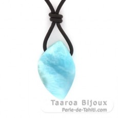 Collana in Cuoio e 1 Larimar - 27 x 17 x 10 mm - 7.4 gr