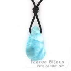 Collana in Cuoio e 1 Larimar - 28 x 16 x 9 mm - 7.2 gr