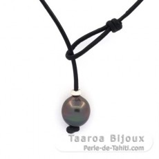 Collana in Cuoio e 1 Perla di Tahiti Semi-Barroca C 11.5 mm
