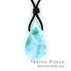 Collana in Cuoio e 1 Larimar - 30 x 18 x 9 mm - 8 gr