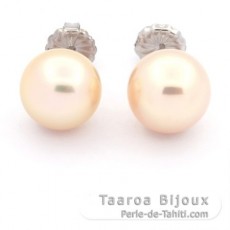 Orecchini in Argento e 2 Perle di Australia 1 Rotonda & 1 Semi-Rotonda C 10.7 mm