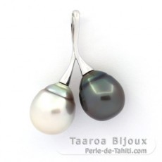Ciondolo in Argento e 2 Perle di Tahiti Semi-Barroca C 11.6 mm