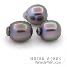Lotto di 3 Perle di Tahiti Semi-Barocche B di 9.2 a 9.4 mm