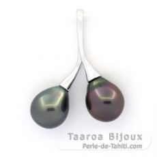 Ciondolo in Argento e 2 Perle di Tahiti Semi-Barocche 1 A & 1 B 8.8 mm