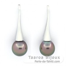 Orecchini in Argento e 2 Perle di Tahiti Semi-Barroca B 9.5 mm