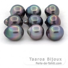 Lotto di 9 Perle di Tahiti Semi-Barroca B di 10.1 a 10.4 mm