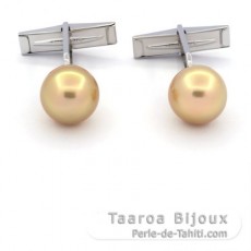 Gemelli in Argento e 2 Perle di Australia Semi-Barroca C 11.2 mm