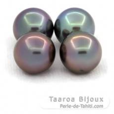 Lotto di 4 Perle di Tahiti Rotonda C di 10.6 a 10.7 mm