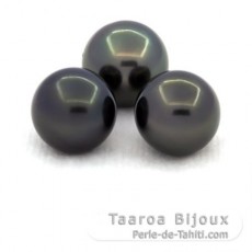 Lotto di 3 Perle di Tahiti Rotonda C di 10 a 10.4 mm