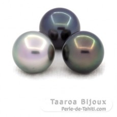 Lotto di 3 Perle di Tahiti Rotonda C di 11.2 a 11.4 mm