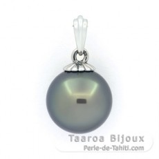 Ciondolo in Oro bianco 18K e 1 Perla de Tahiti Rotonda B 12.4 mm