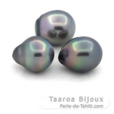 Lotto di 3 Perle di Tahiti Semi-Barocche B di 11.1 a 11.3 mm