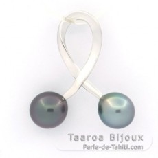 Ciondolo in Argento e 2 Perle di Tahiti Semi-Barocche C 8 e 8.3 mm