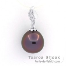 Ciondolo in Oro bianco 18K e 1 Perla di Tahiti Semi-Barocca A+ 10.1 mm