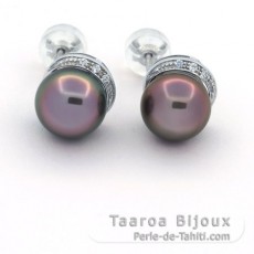 Orecchini in Argento e 2 Perle di Tahiti Semi-Barroca B 9.7 mm
