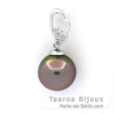 Ciondolo in Argento e 1 Perla di Tahiti Semi-Rotonda C 11.5 mm