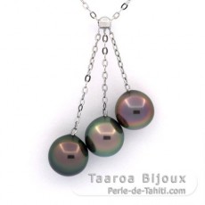 Collana in Argento e 3 Perle di Tahiti Semi-Barroca B da 9.1 a 9.4 mm